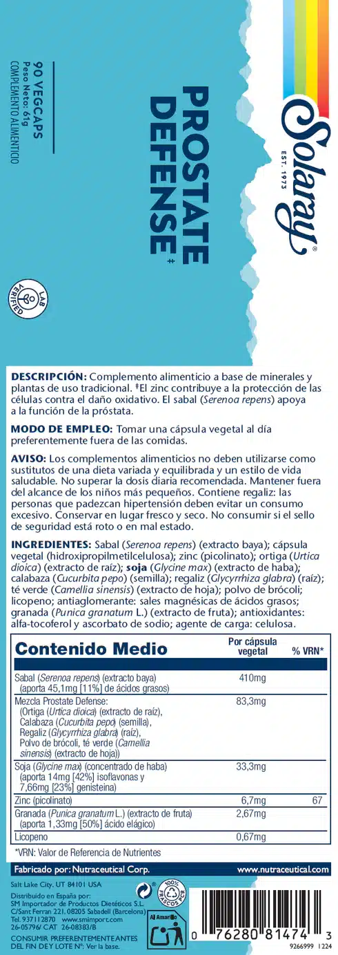 Composición Prostate Defense, para la salud de tu próstata